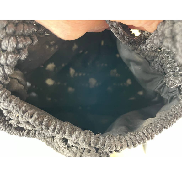 Vintage Black Macrame Boho Single Handle Handbag Purse Toggle Closure - Picture 4 of 8